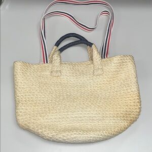 GAP Cream Jute Tote with Navy and Red Striped & wrapped Jute Handles